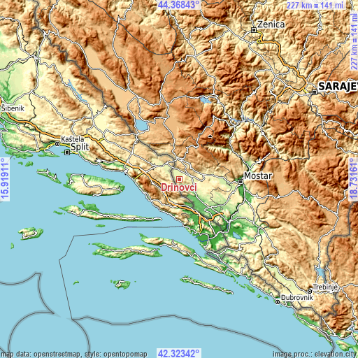 Topographic map of Drinovci