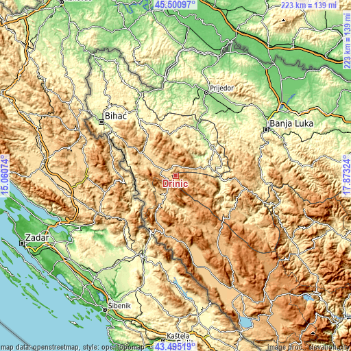 Topographic map of Drinić