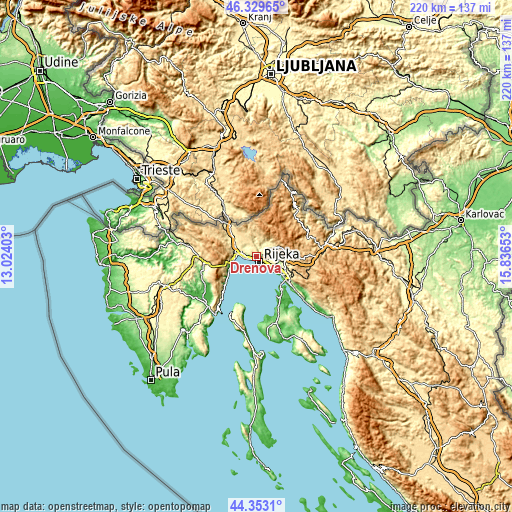 Topographic map of Drenova