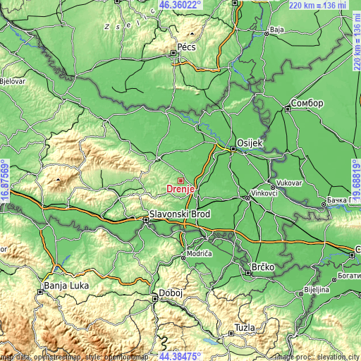 Topographic map of Drenje