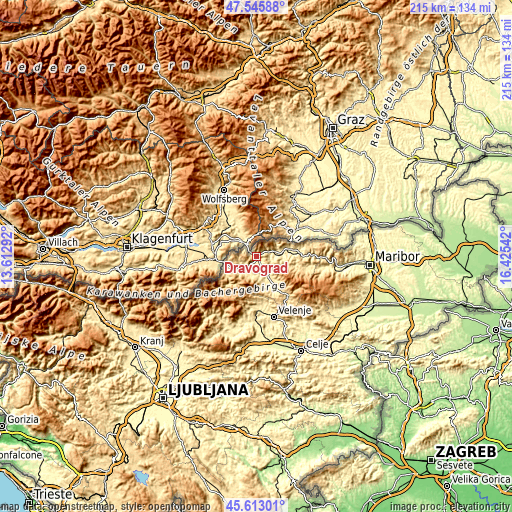Topographic map of Dravograd