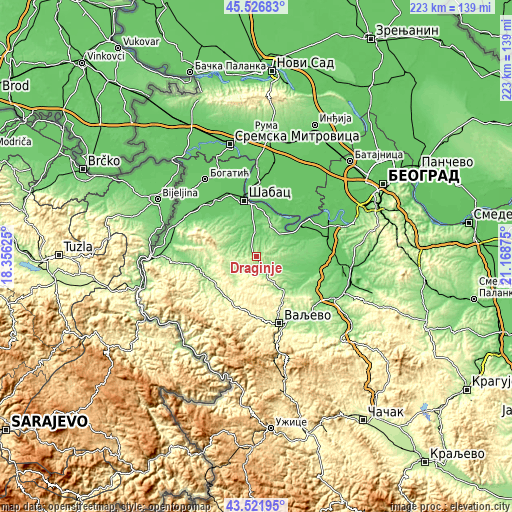 Topographic map of Draginje