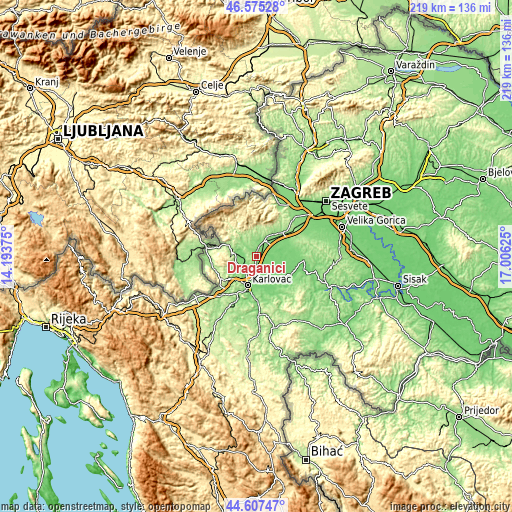 Topographic map of Draganići