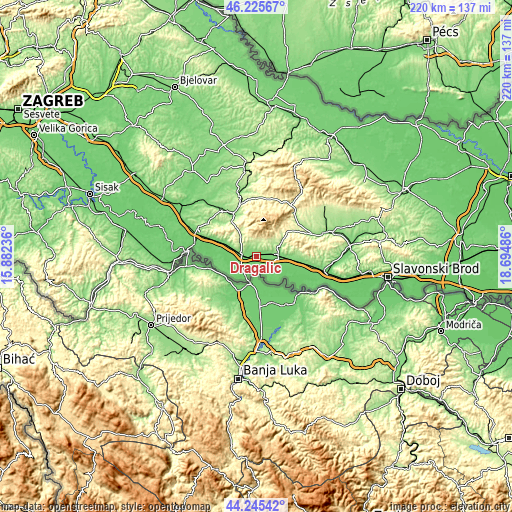 Topographic map of Dragalić