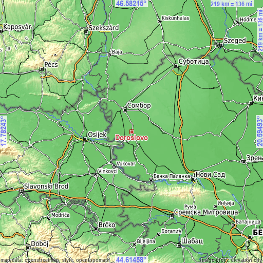 Topographic map of Doroslovo