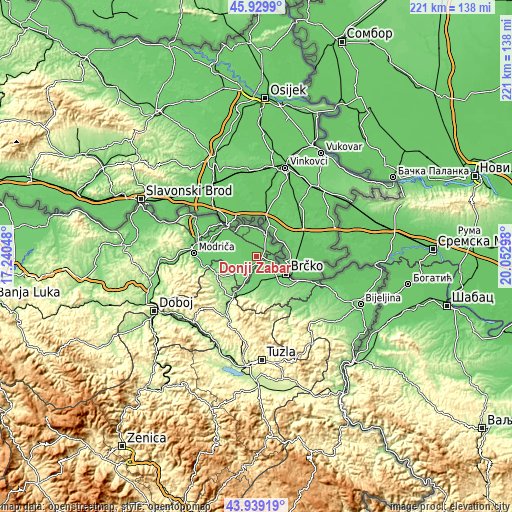 Topographic map of Donji Žabar