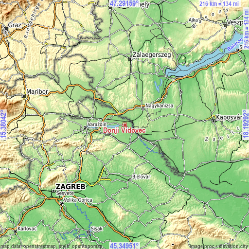 Topographic map of Donji Vidovec