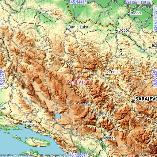 Topographic map of Donji Vakuf