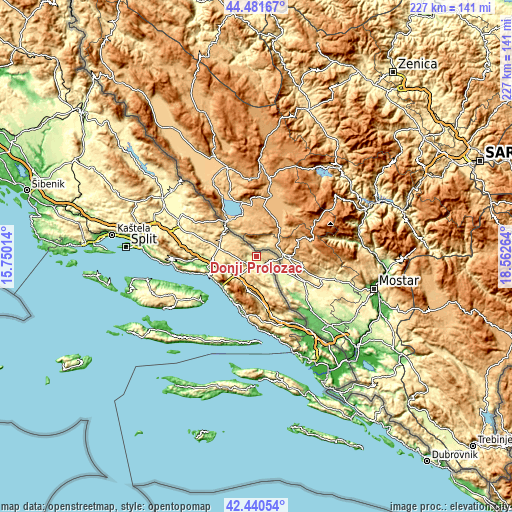 Topographic map of Donji Proložac
