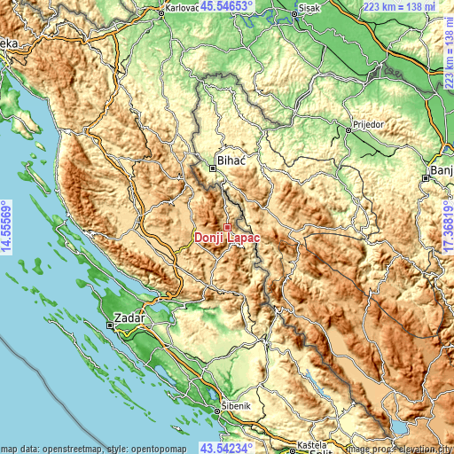 Topographic map of Donji Lapac