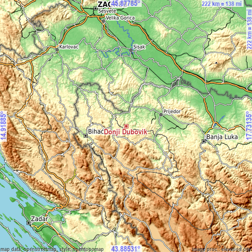 Topographic map of Donji Dubovik