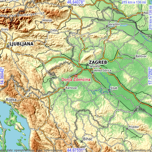 Topographic map of Donja Zdenčina