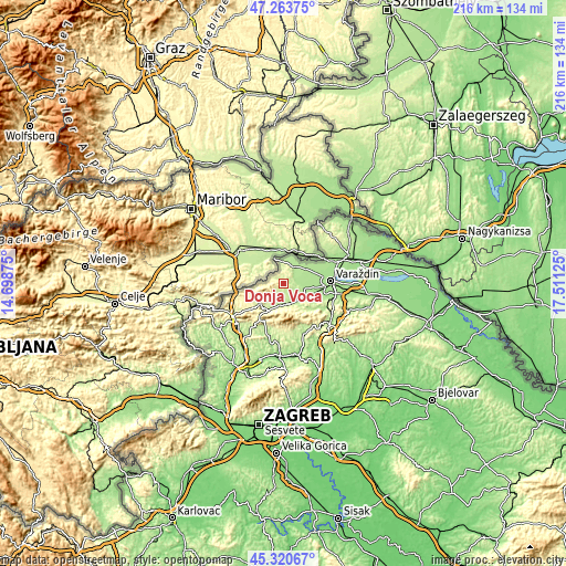 Topographic map of Donja Voća