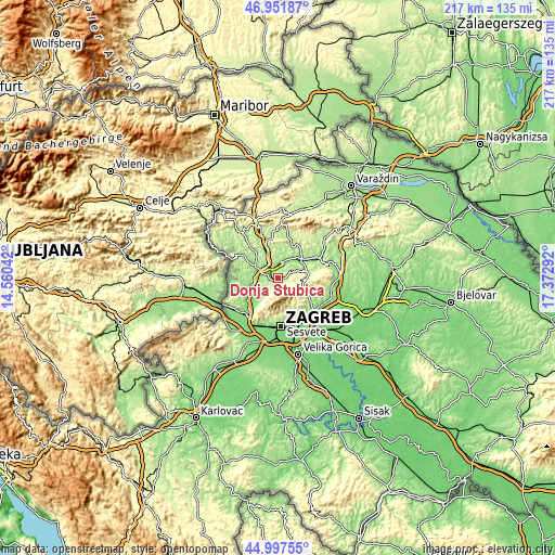 Topographic map of Donja Stubica