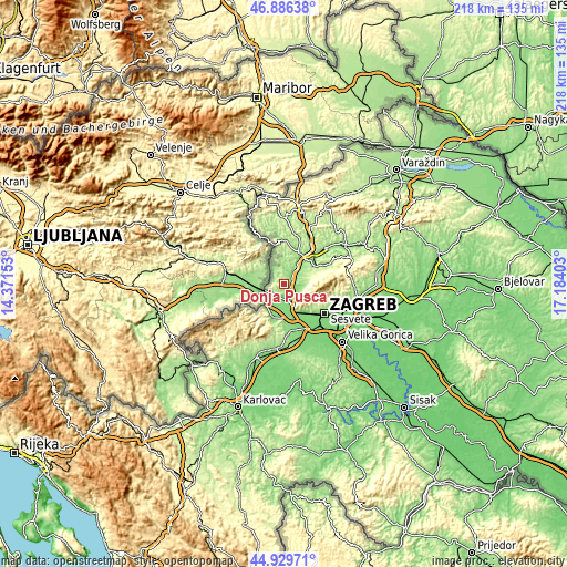 Topographic map of Donja Pušća