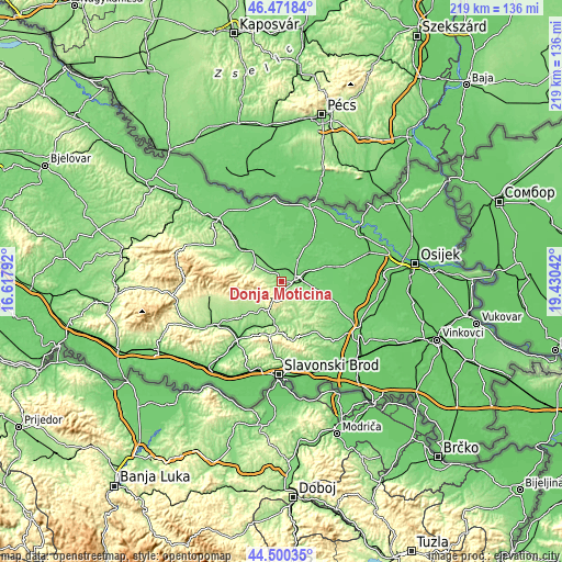 Topographic map of Donja Motičina