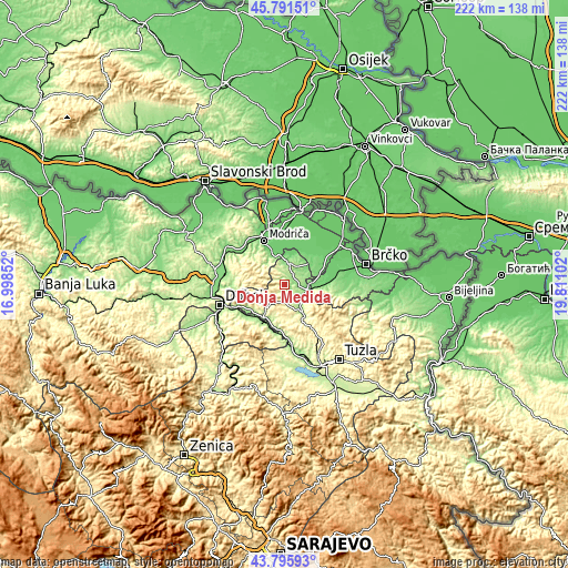 Topographic map of Donja Međiđa