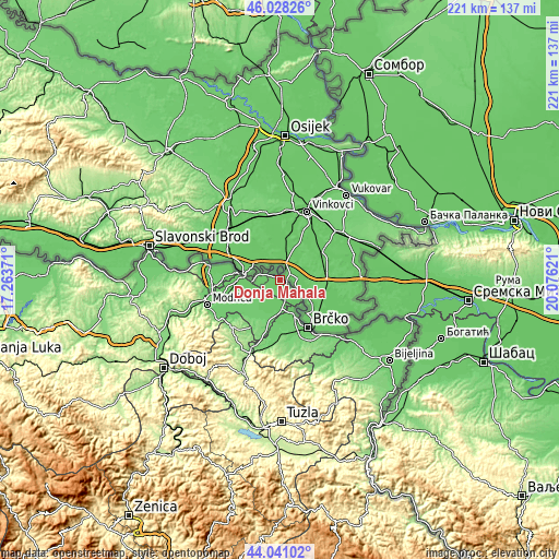 Topographic map of Donja Mahala