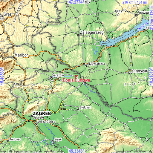 Topographic map of Donja Dubrava