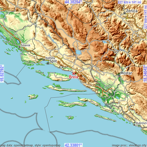 Topographic map of Brela