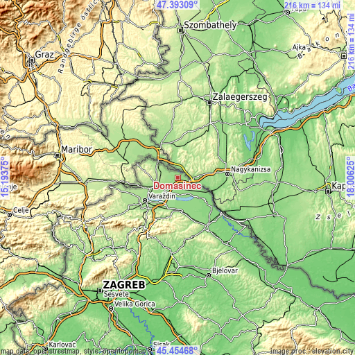 Topographic map of Domašinec