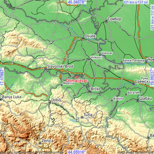 Topographic map of Domaljevac