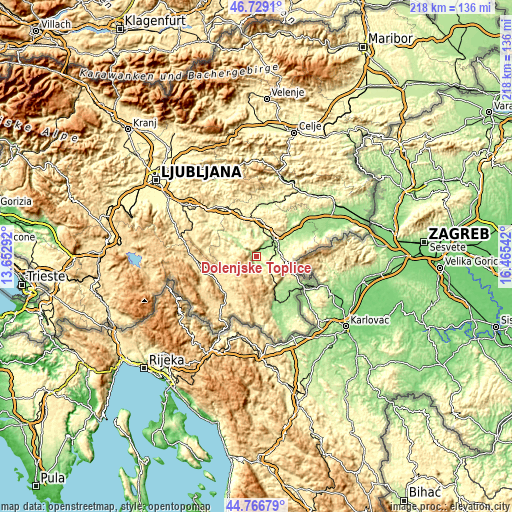 Topographic map of Dolenjske Toplice