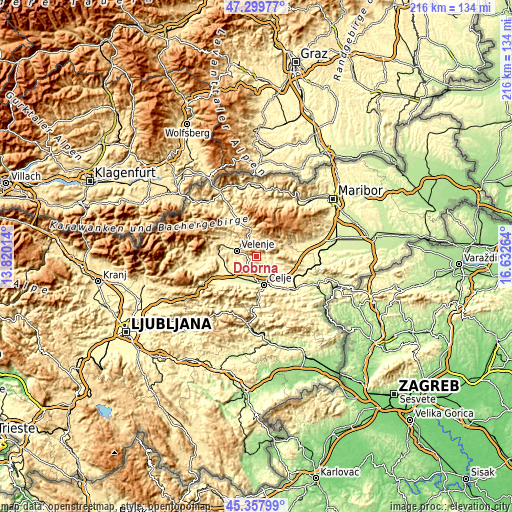 Topographic map of Dobrna