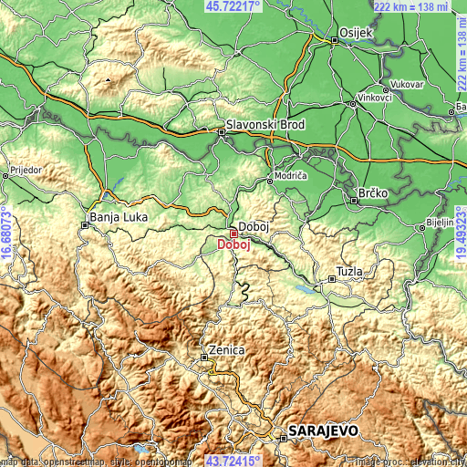 Topographic map of Doboj