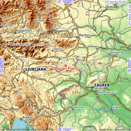 Topographic map of Dobje pri Planini
