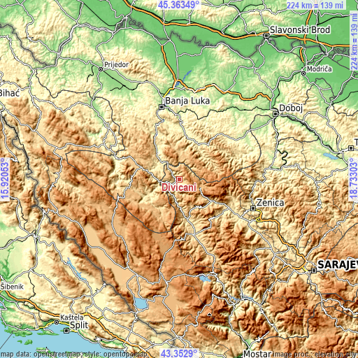 Topographic map of Divičani