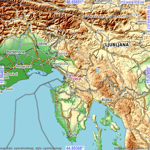 Topographic map of Divača
