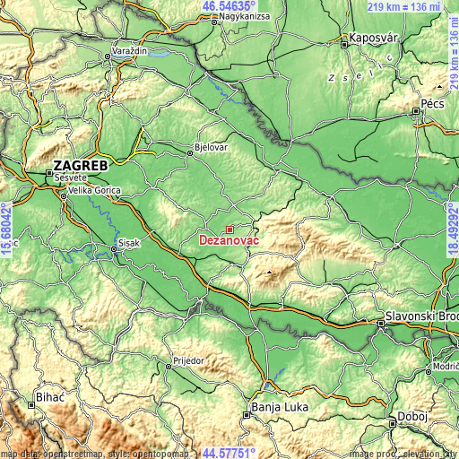 Topographic map of Dežanovac