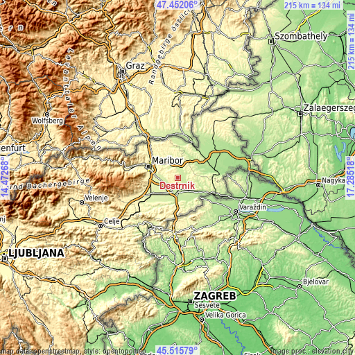 Topographic map of Destrnik