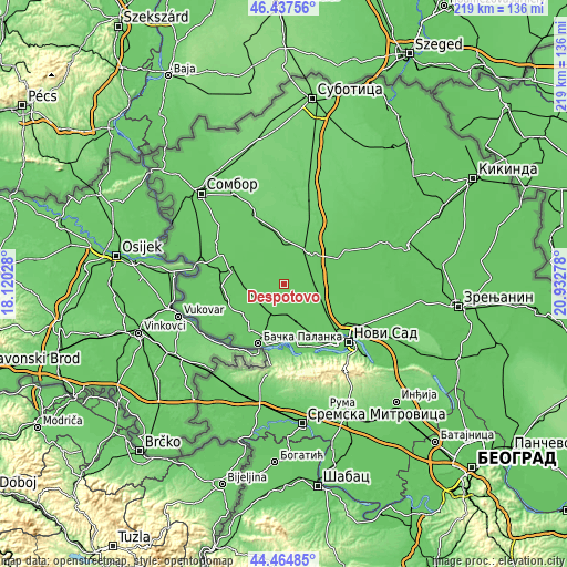 Topographic map of Despotovo