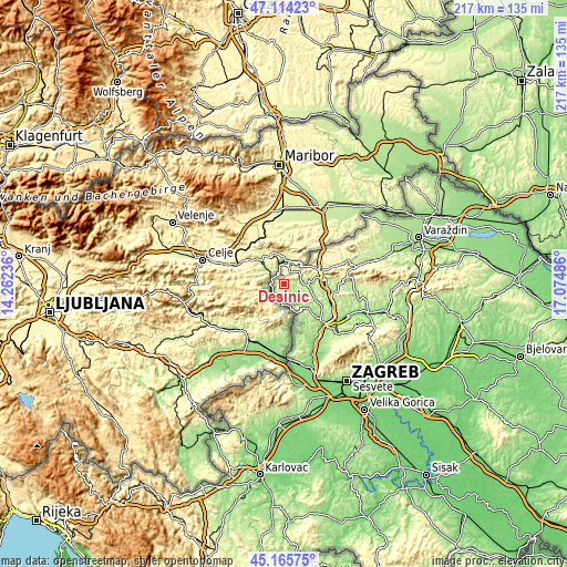 Topographic map of Desinić