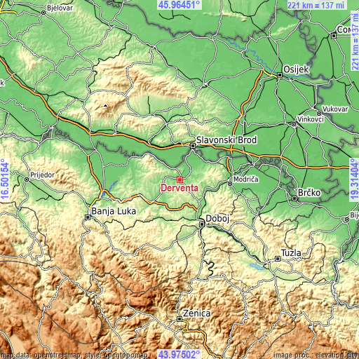 Topographic map of Derventa