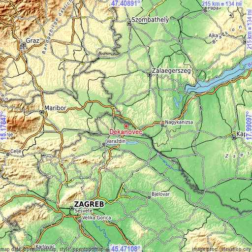 Topographic map of Dekanovec