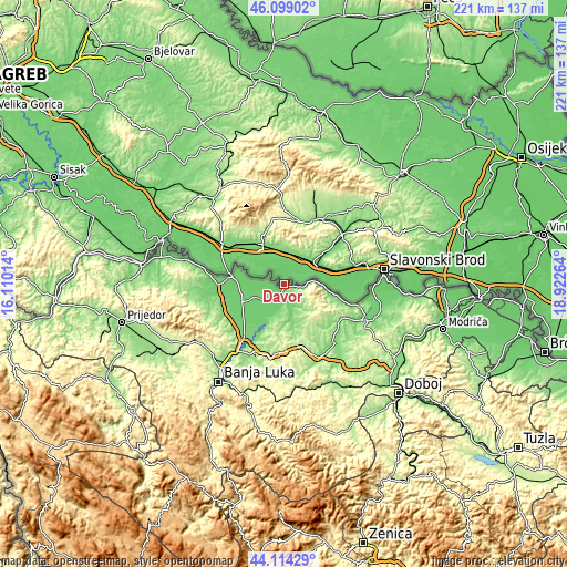 Topographic map of Davor