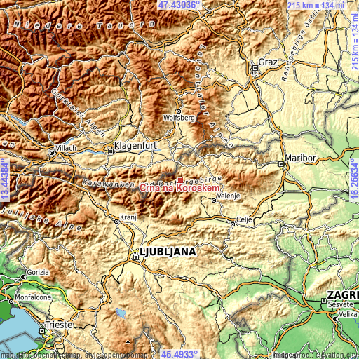 Topographic map of Črna na Koroškem