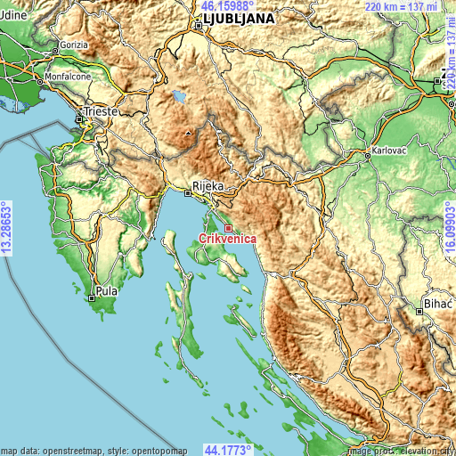 Topographic map of Crikvenica