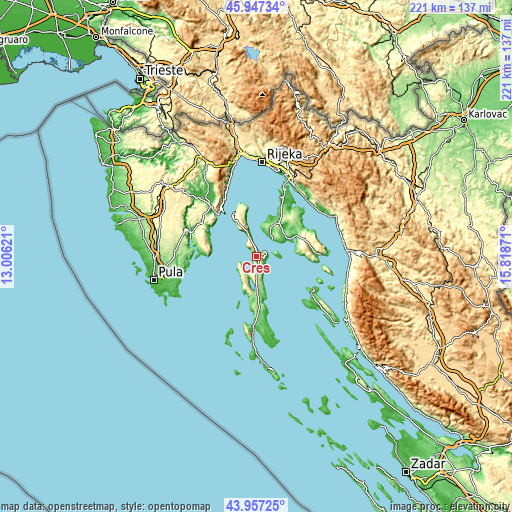 Topographic map of Cres