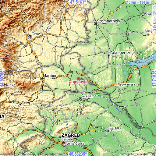 Topographic map of Črenšovci