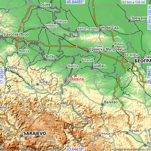 Topographic map of Čokešina
