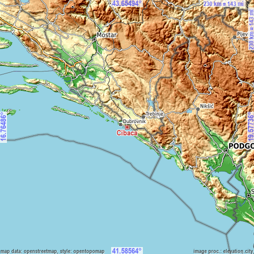 Topographic map of Čibača