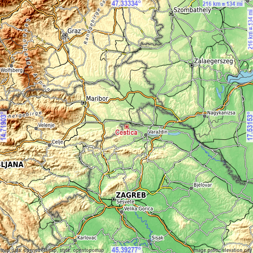 Topographic map of Cestica