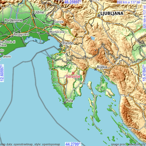 Topographic map of Cerovlje