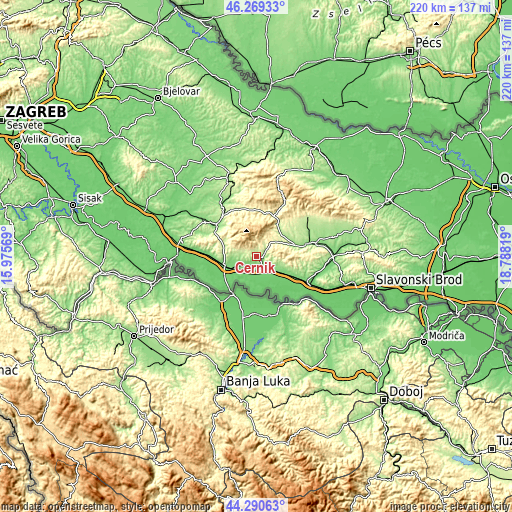 Topographic map of Cernik