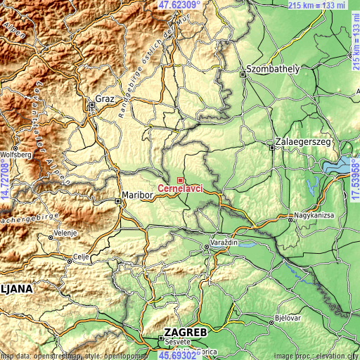 Topographic map of Černelavci