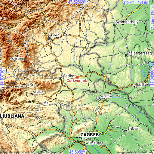 Topographic map of Cerkvenjak
